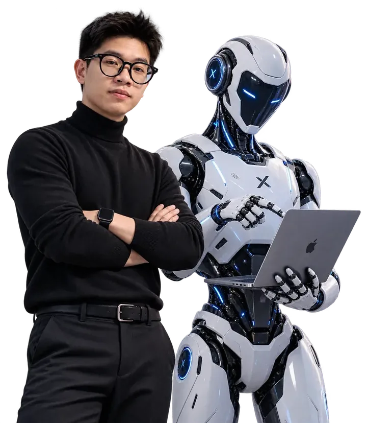 Texorus founder working alongside an AI robot